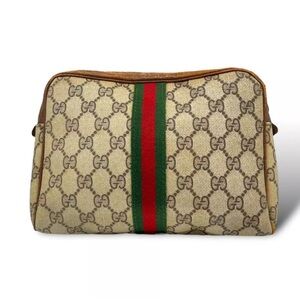 GUCCI Sherry Line Clutch brown Second Bag Vintage PVC Leather